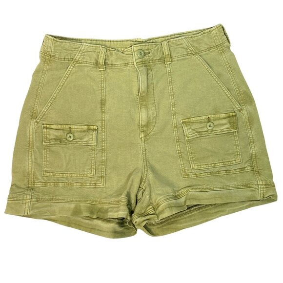 American Eagle High Rise 90s Boyfriend Khaki Green Cargo Utility Shorts Size 10 - Picture 1 of 5
